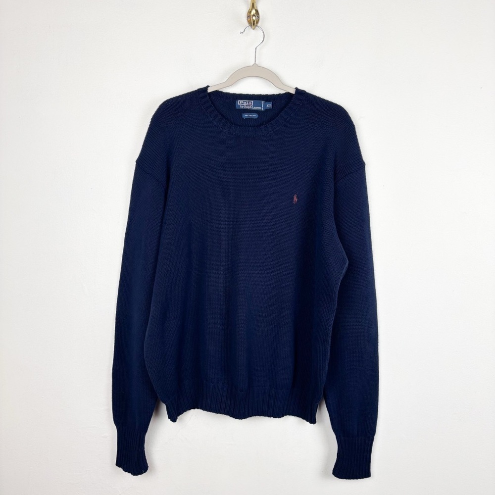 Vintage 90s Polo Ralph Lauren Men’s Cotton Navy Blue Crewneck Sweater Sz XXL